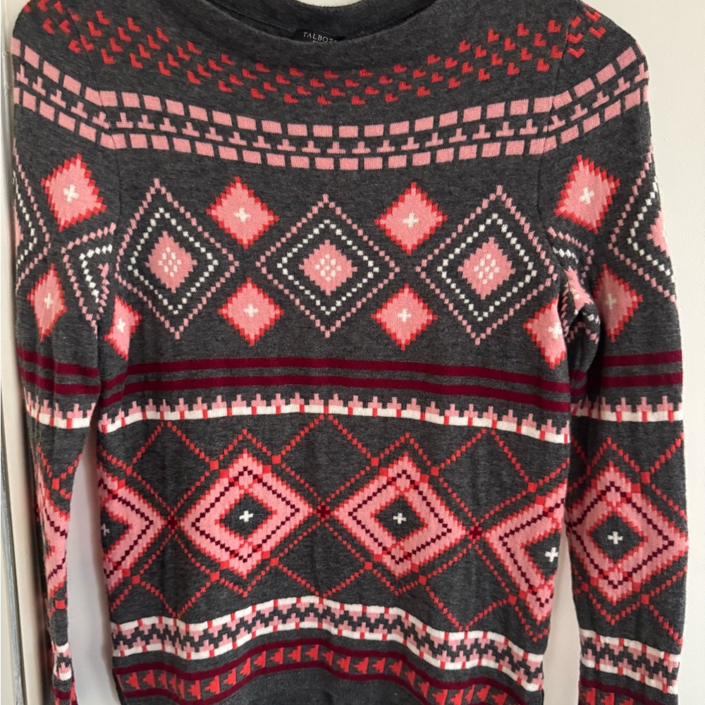 Talbots Gray Sweater with Red and Pink Accents - Picture 4 of 6